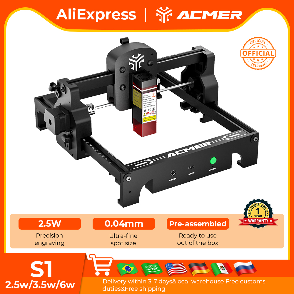 Rotary Axis Laser Engraver - ACMER S1 Mini Laser Engraving and